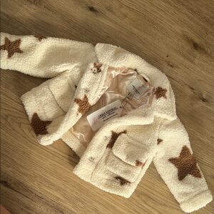 Urban Republic Cream Sherpa Jacket with Brown Star Accents